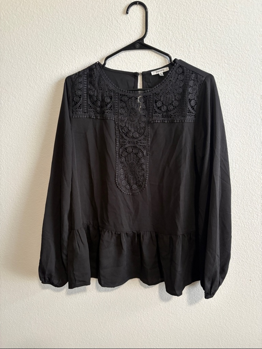 Amazon Black Crochet Yoke Peplum Blouse